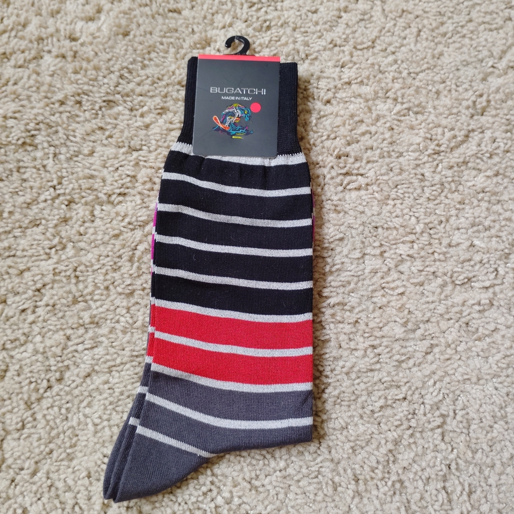 NEW Bugatchi Men's Striped Socks - Black, Red, Gray, Lavender